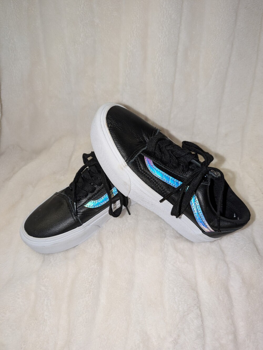 Vans Black Old Skool Platform Sneakers With Iridescent Stripes Size 5.5 Women's